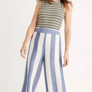 Madewell Blue and White Striped Wide-Leg Pants